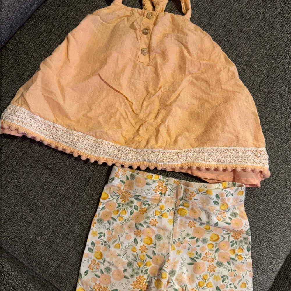 Peach Tank Top and Floral Biker Short Set